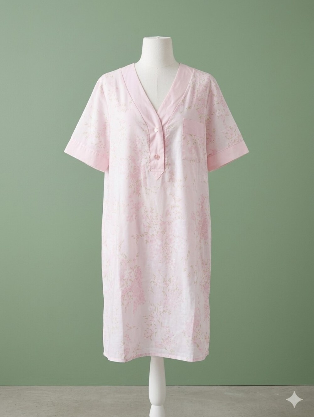 Vintage Barbizon Pink Floral Nightgown House Dress Short Sleeve Large Cottagecor